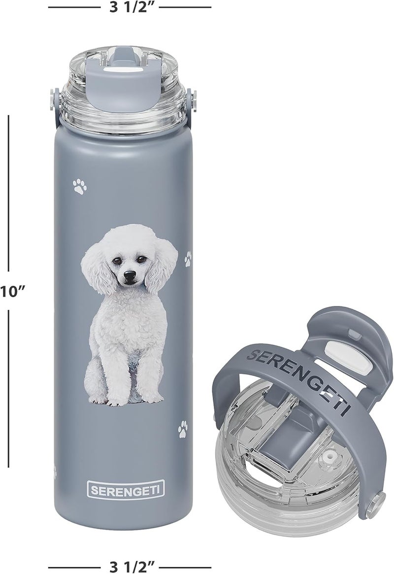 ES Pets SERENGETI 24 Oz Water Bottle Stainless Steel with Spill Proof Lid - Double walled Vacuum Insulated water flask - Realistic 3D Print of your favorite dog (Poodle) - Image 2